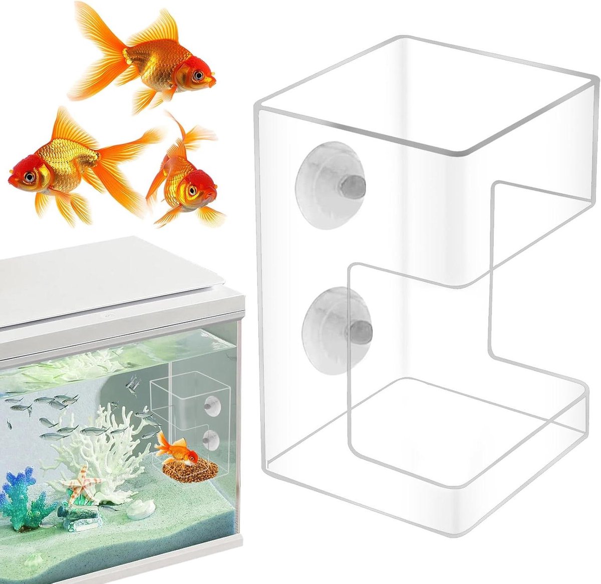 Inovra Plus - Automatische Vissen Voeder - Aquarium Kom met Zuignap Voedingsbuis Schildpad Garnalen Acryl Kubus Transparante Houder Container Nieuw Vis Tank Schaal Lade met Zuignap