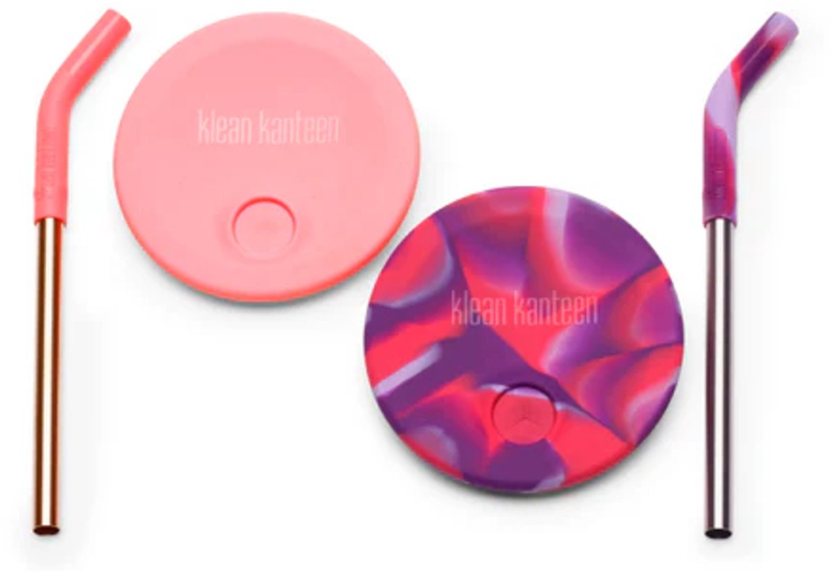 Klean Kanteen Rietjesdeksel met rietjes voor Drinkbeker - Set van twee deksels en twee rietjes - Roze