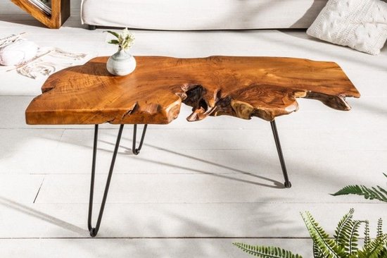 Table basse massive WILD 100 cm teak plateau massif en bois disque de tronc pattes épingles à cheveux - 38797