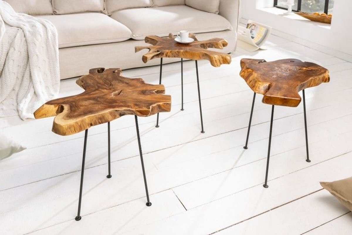 Unieke bijzettafel WILD 40 cm teakhouten salontafel - 36578