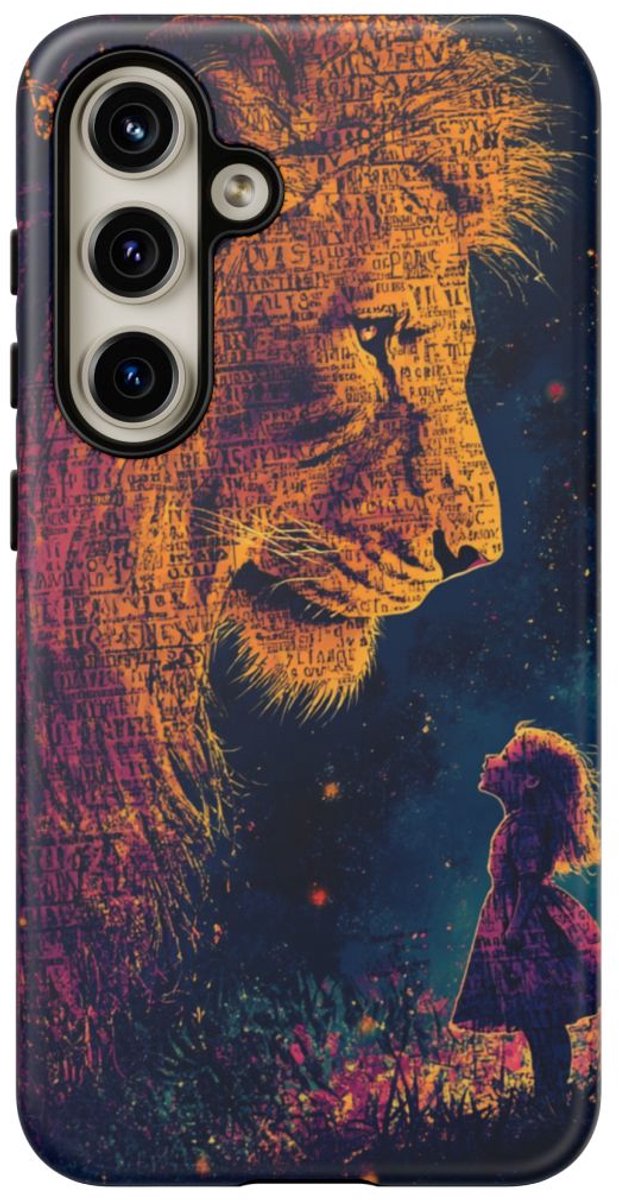 Leeuw en Meisje Illustratie – Mat Hoesje Geschikt voor Samsung Galaxy S24