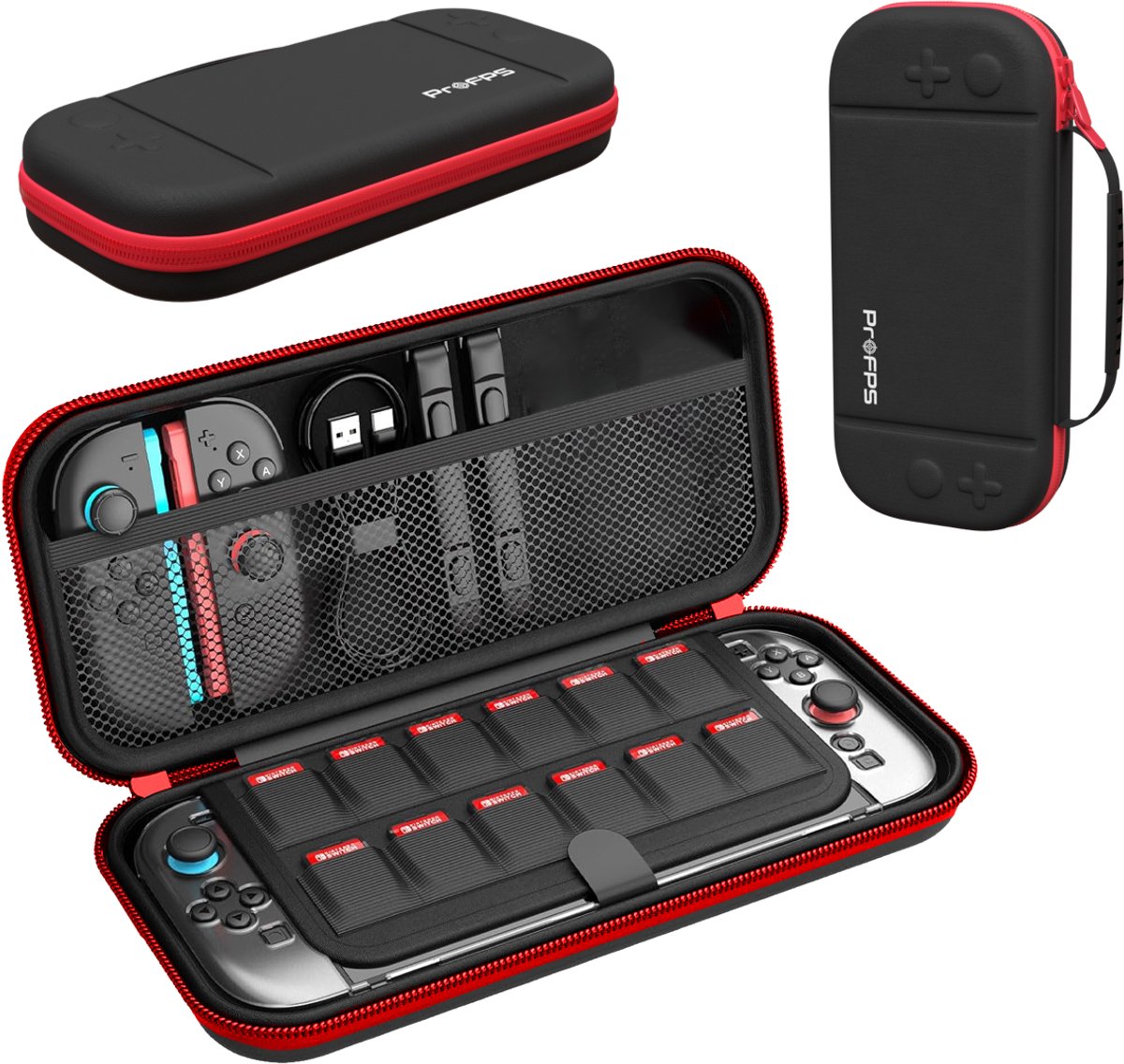 ProFPS Beschermhoes geschikt voor Nintendo Switch 2 – Harde Bescherm Case met Handvat – Schokbestendig & Waterafstotend Hoesje – Zwart/Rood