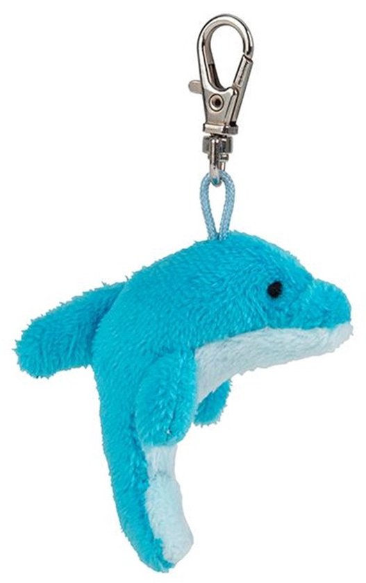Nature planet pluche Dolfijn knuffel sleutelhanger - blauw - 6 cm - zeedier knuffel