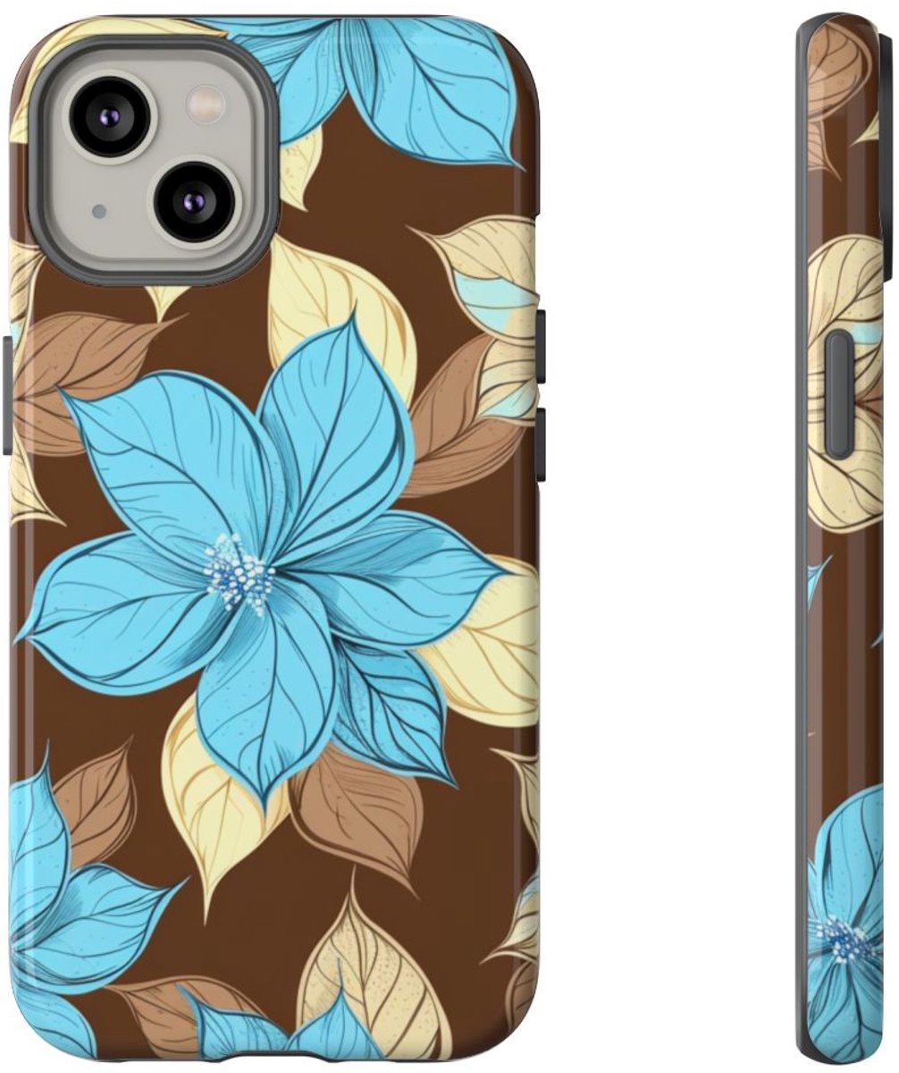 Turquoise en Beige Bloemenpatroon – Telefoonhoesje Geschikt voor iPhone 14