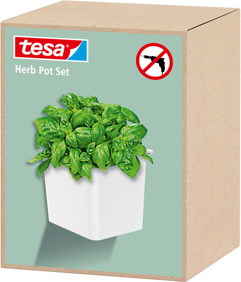 tesa kruidenpot keukenaccessoires zelfklevend zonder boren kruidenhouder – wit