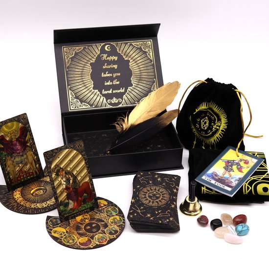 Groot Set de cartes de Tarot dorées avec Boek - Que la magie commence - Cartes de tarot - Jeu de Tarot - Cartes Oracle - Cartes de Tarot - Jeu Oracle - Cartes de Tarot en anglais avec explications
