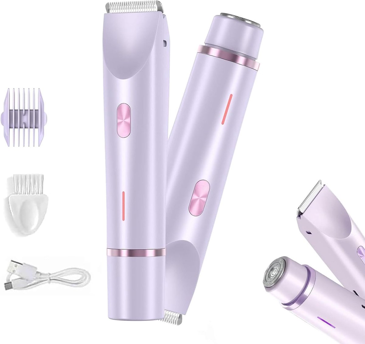 Intieme trimmer voor dames, elektrisch scheerapparaat voor dames, voor dames, scheerapparaat met dubbele kop, IPX7 waterdicht, oplaadbaar, voor lichaam en gezicht (Violet) - Cyslmuk