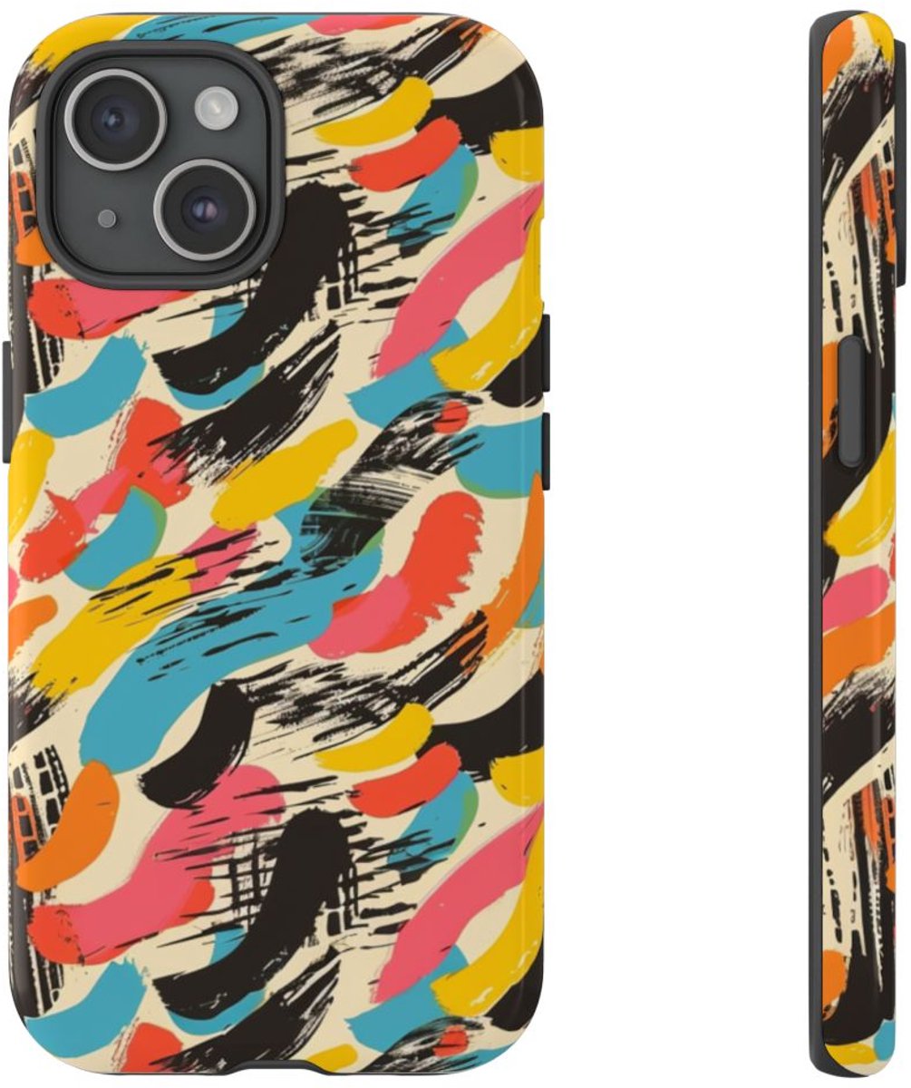 Levendig Abstract Penseelstrepenpatroon – Telefoonhoesje Geschikt voor iPhone 15