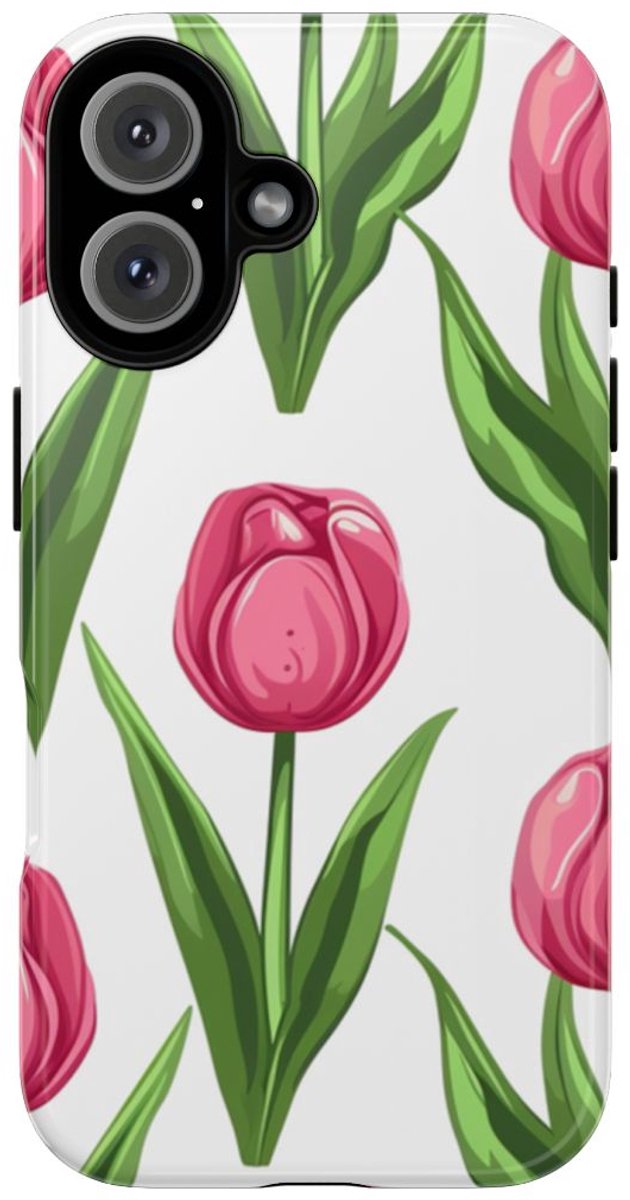 Roze Tulp Bloemenpatroon – Telefoonhoesje Geschikt voor iPhone 16