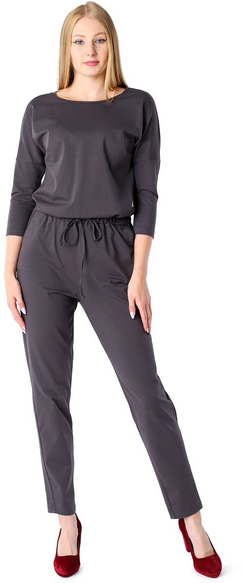 Ladeheid Dames Jumpsuit - Korte mouwen - Lange broek - Katoen - BLV-BLV50-212-OV - Grafiet - S