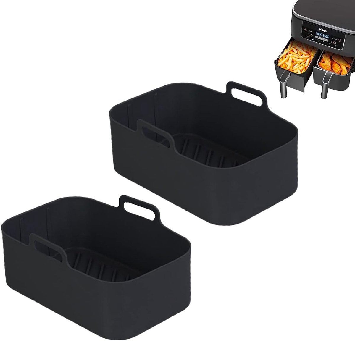2 stuks Airfryer siliconen pot Geschikt voor Ninja Foodi Dual DZ201, Herbruikbare airfryer siliconen liners, Rechthoekige airfryermand 8QT, Airfryer accessoires (2 stuks, zwart)