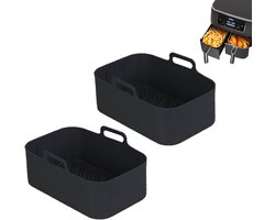 2 stuks Airfryer siliconen pot Geschikt voor Ninja Foodi Dual DZ201, Herbruikbare airfryer siliconen liners, Rechthoekige airfryermand 8QT, Airfryer accessoires (2 stuks, zwart)