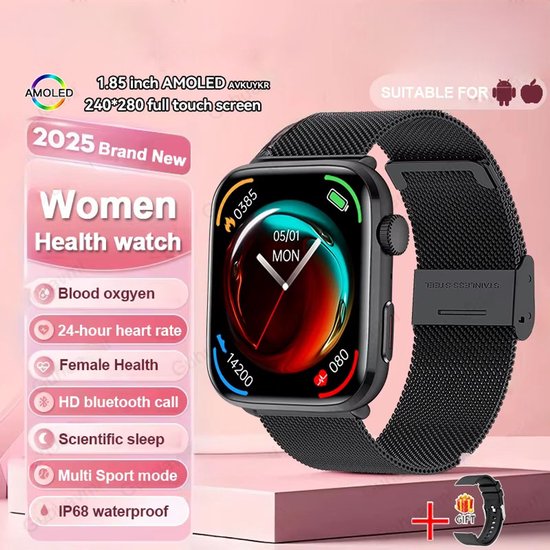 Montre connectée pour femme – Écran AMOLED, appels Bluetooth NFC