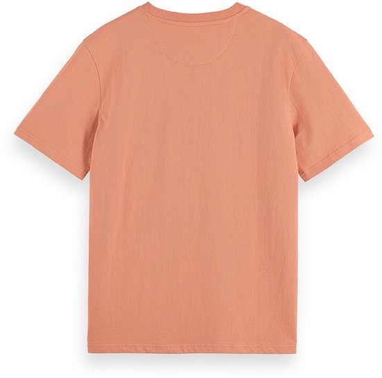 Perzikkleurig T-shirt met korte mouwen, van voren gezien.