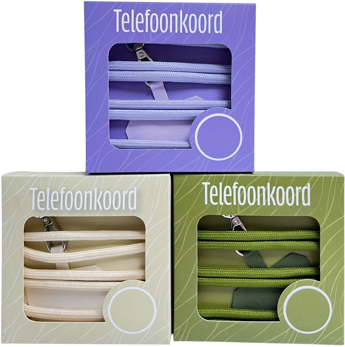 Telefoonkoord 3 stuks in 3 verschillende kleuren, lengte is aanpasbaar naar wens.
