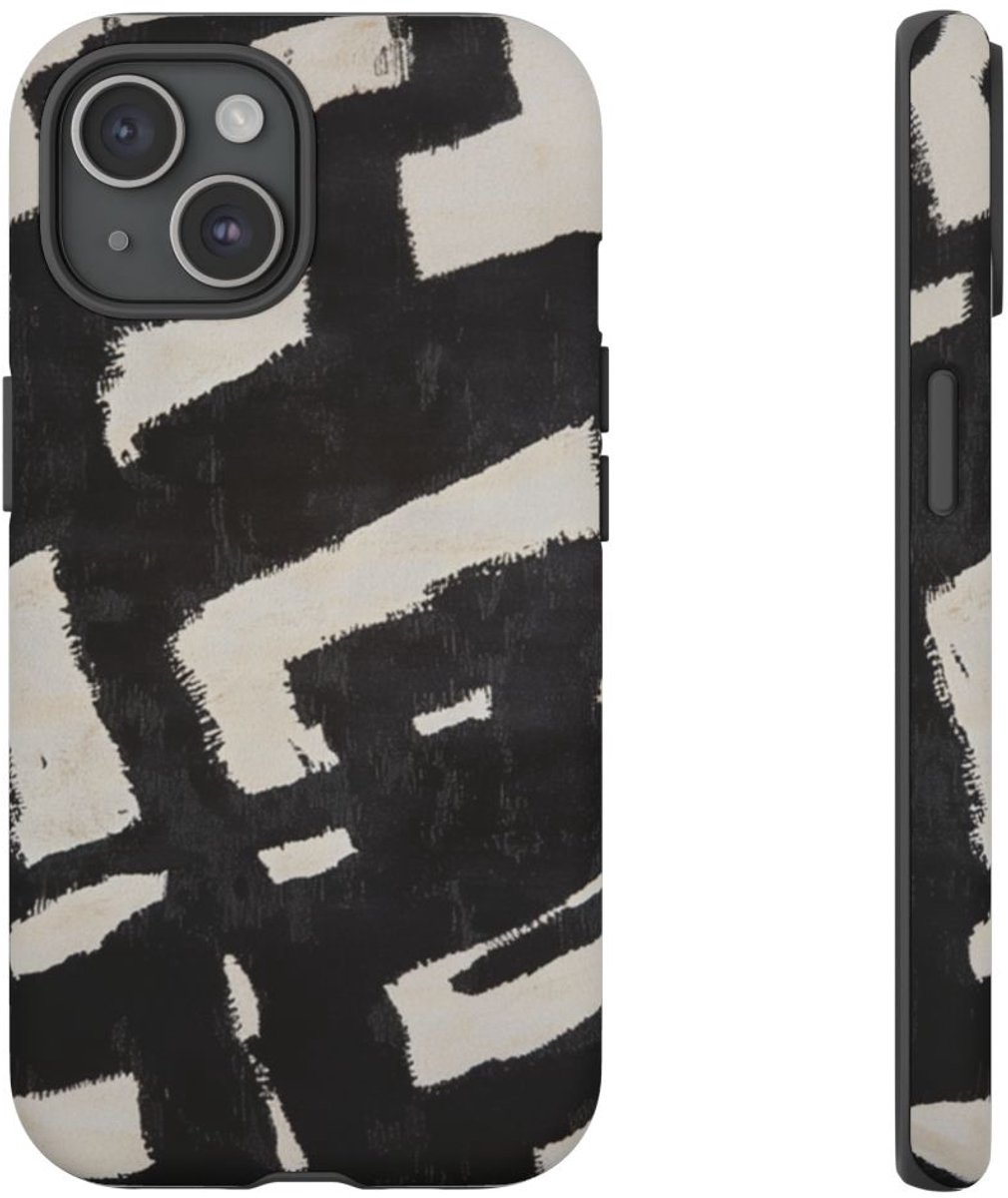 Abstract Zwart-Crème Patroon – Telefoonhoesje Geschikt voor iPhone 15