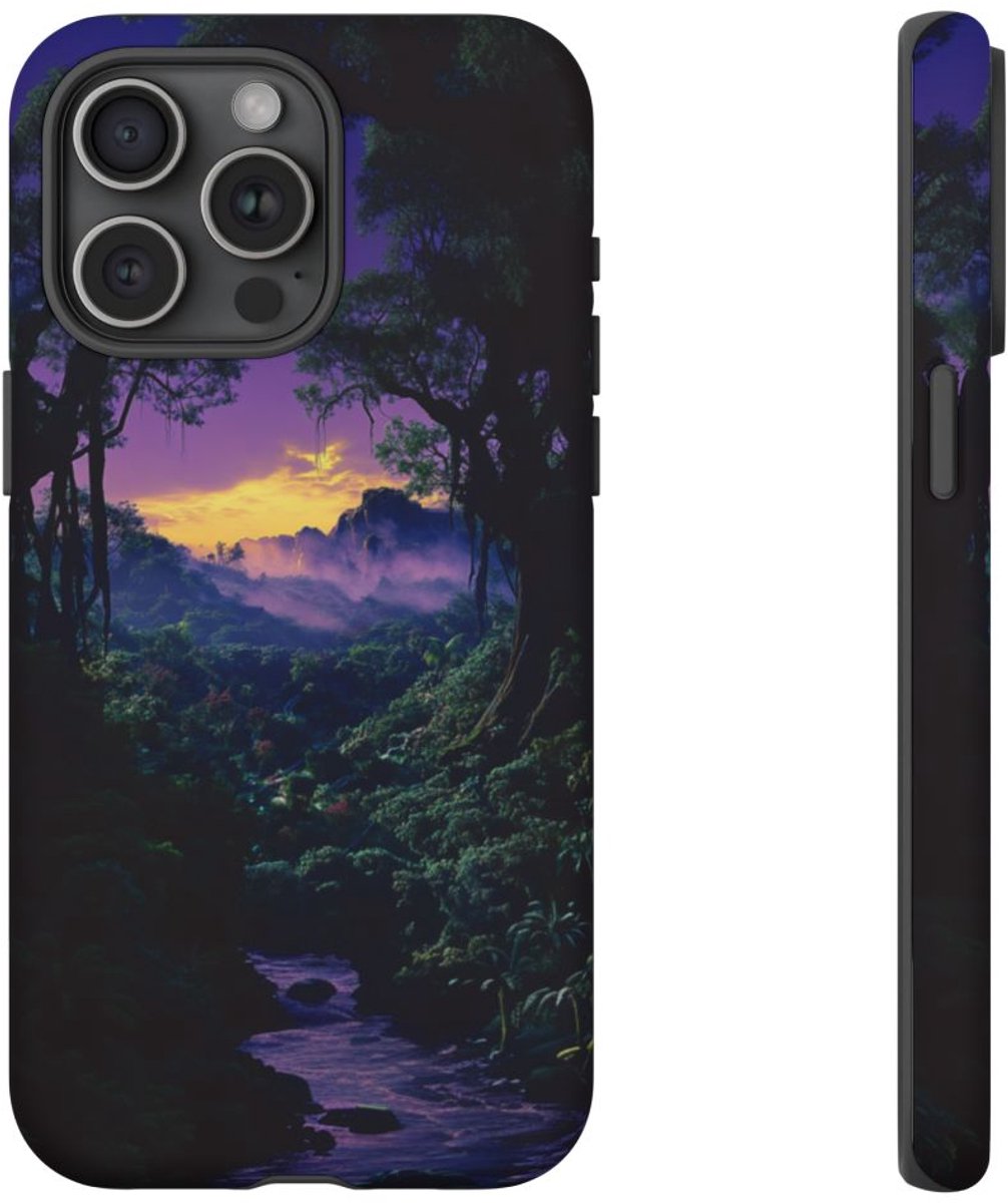 Sprookjesachtige Jungle Zonsondergang – Telefoonhoesje Geschikt voor iPhone 15 Pro Max