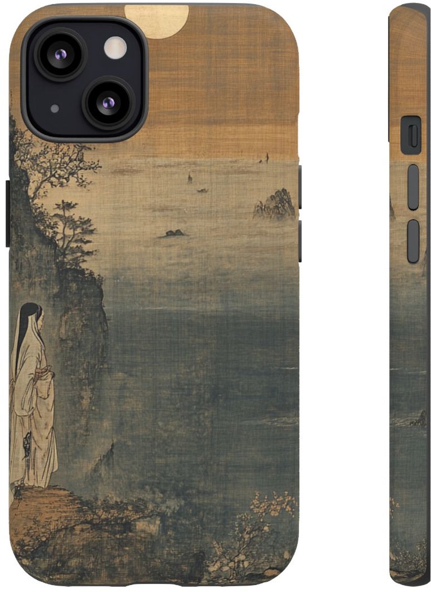 Heian-periode Monnikin bij Maanverlichte Zee – Telefoonhoesje Geschikt voor iPhone 13