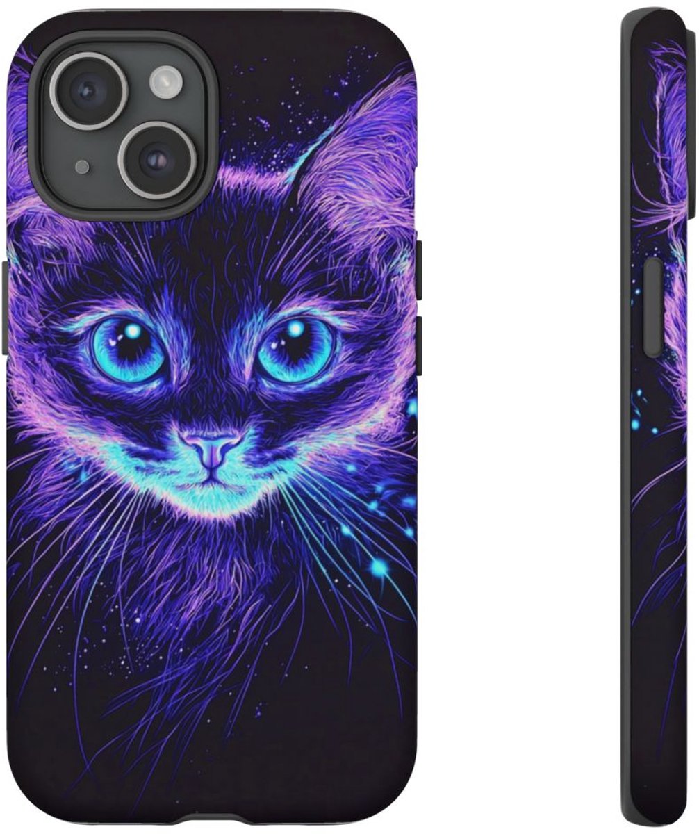 Glinsterend Kattengezicht met Opgloeiende Ogen – Telefoonhoesje Geschikt voor iPhone 15