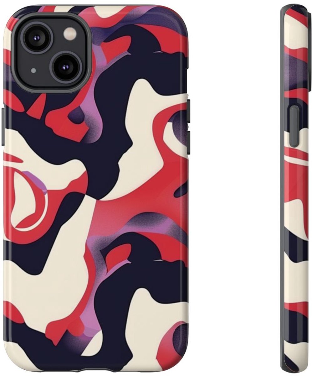 Abstract Rood-Zwart-Crème Patroon – Telefoonhoesje Geschikt voor iPhone 14 Plus