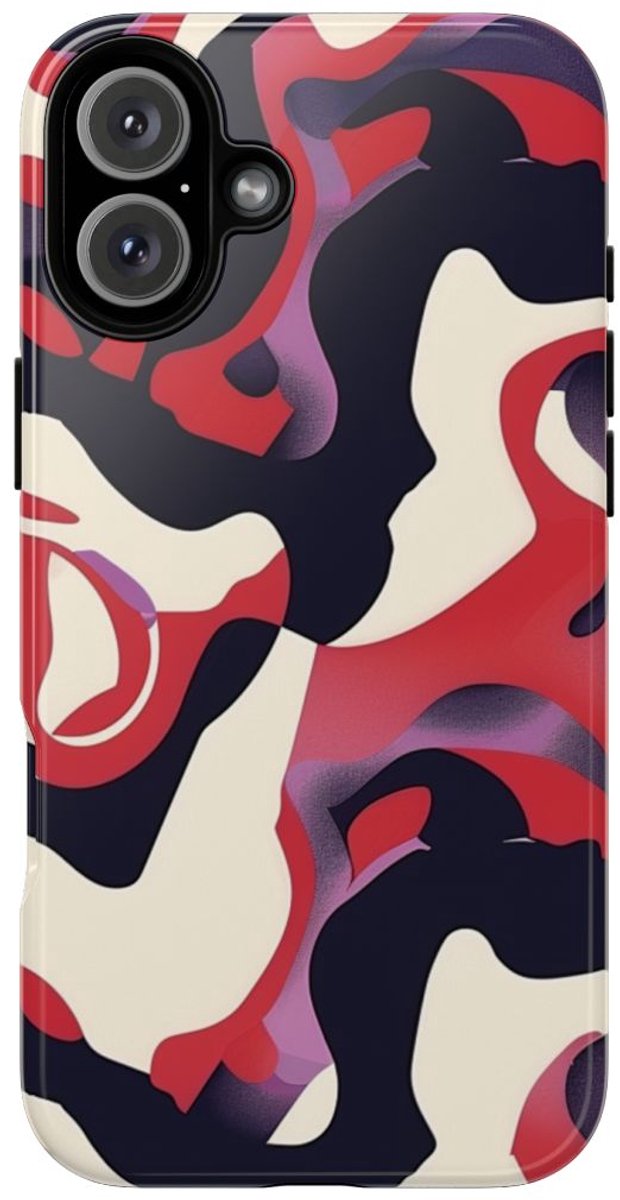 Abstract Rood-Zwart-Crème Patroon – Telefoonhoesje Geschikt voor iPhone 16 Plus