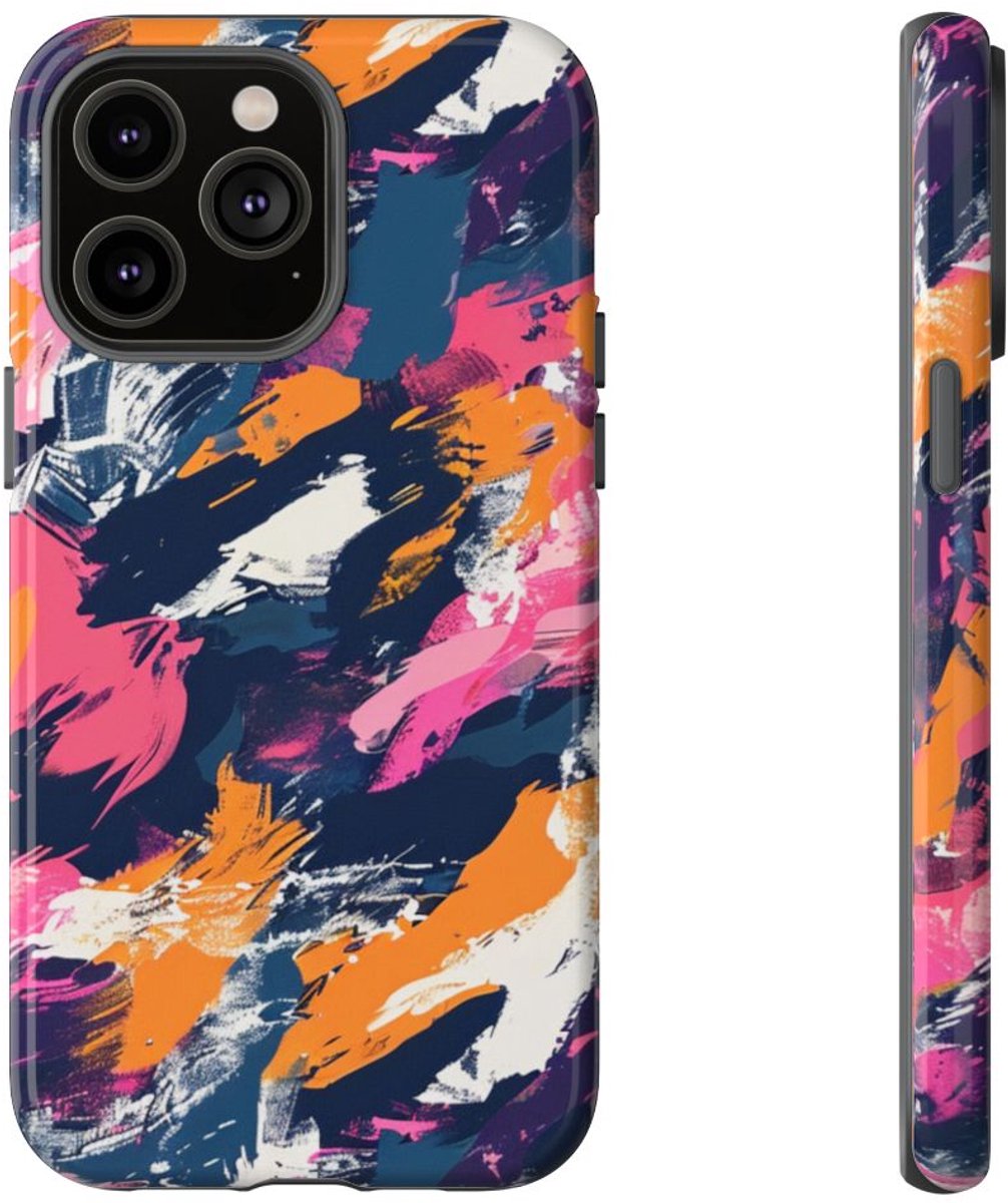 Kleurrijk Abstract Penseelstrepenpatroon – Telefoonhoesje Geschikt voor iPhone 14 Pro Max