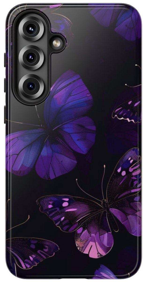 Paars Vlinderpatroon – Telefoonhoesje Geschikt voor Samsung Galaxy S25 Plus