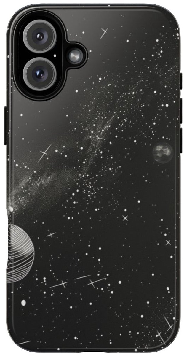 Monochrome Illustratie van het Zonnestelsel – Telefoonhoesje Geschikt voor iPhone 16 Plus