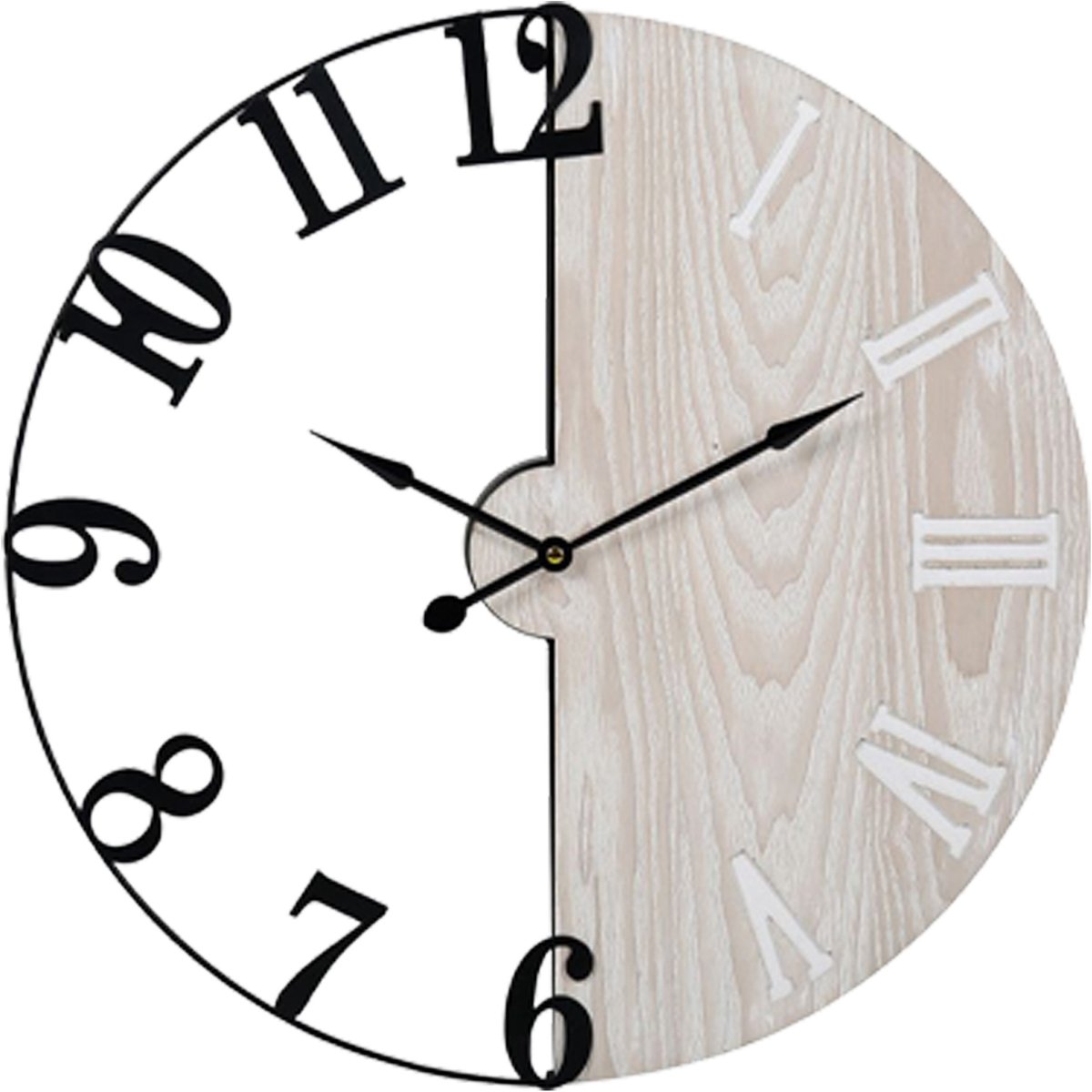 Ostaria Wandklok/muur klok - Dia 50 cm - metaal/hout - naturel/zwart - keuken/kamer