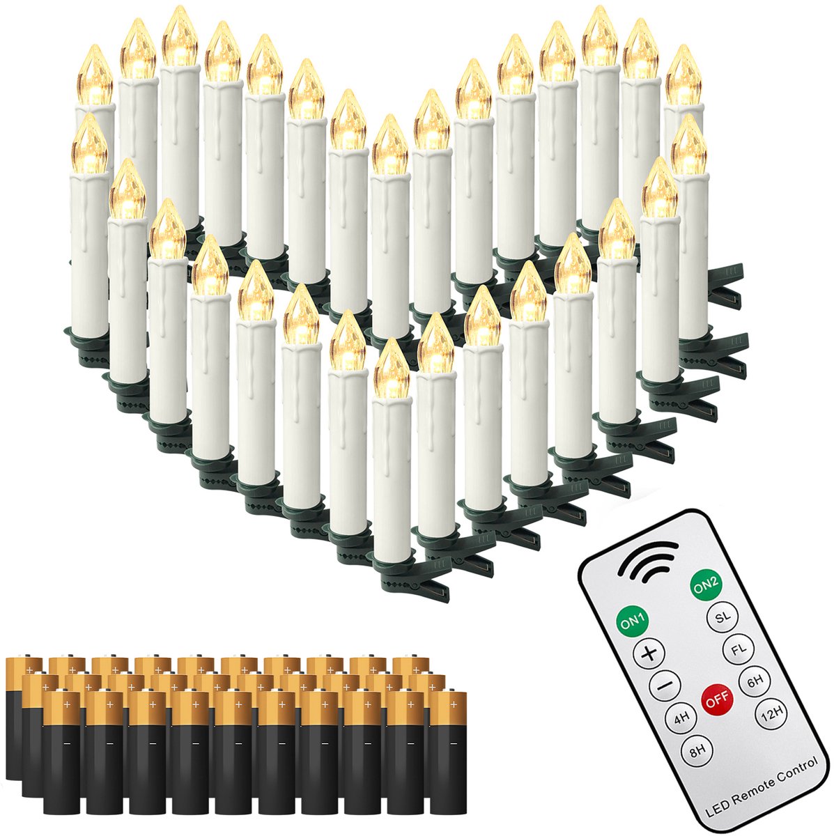 NAIZY 30x LED Kaarsen Kerstkaarsen draadloos warm wit Kerstkaars met timerfunctie afstandsbediening Kerstkaarsen LED kaars met clip, voor feestdecoratie bruiloft feest, met Batterij