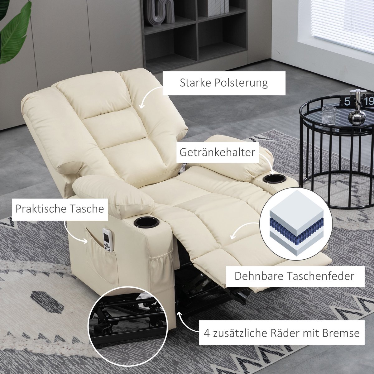 Afbeelding 2 van HOMCOM TV-relaxfauteuil met elektrische lift Crèmewit