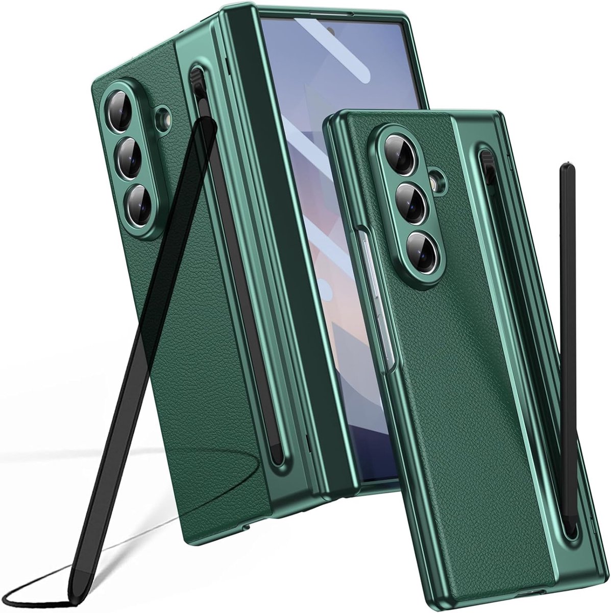 Zandarix Geschikt voor Samsung Galaxy Z Fold 7 - Delicaat leer - Ingebouwde Scharnierbescherming - Met Screenprotector - S Pen Stylus Vervanging - Back Cover Hoesje - Groen