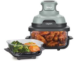 Ninja CRISPi 4-in-1 compact glazen kooksysteem - Airfryer, Roast, Recrisp, Keep Warm - Inclusief twee glazen schalen van 3.8L en 1.4L en bijpassende deksels - 2 Crisper-Plates - Groen - FN101EUSG