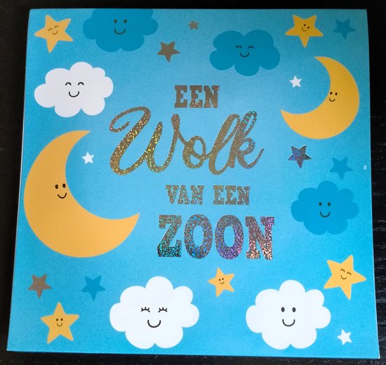 Wenskaart - muziekkaart - pop-out wenskaart - kaart met muziek - wenskaart met licht - geboorte jongen - geboorte zoon - wolk van een zoon