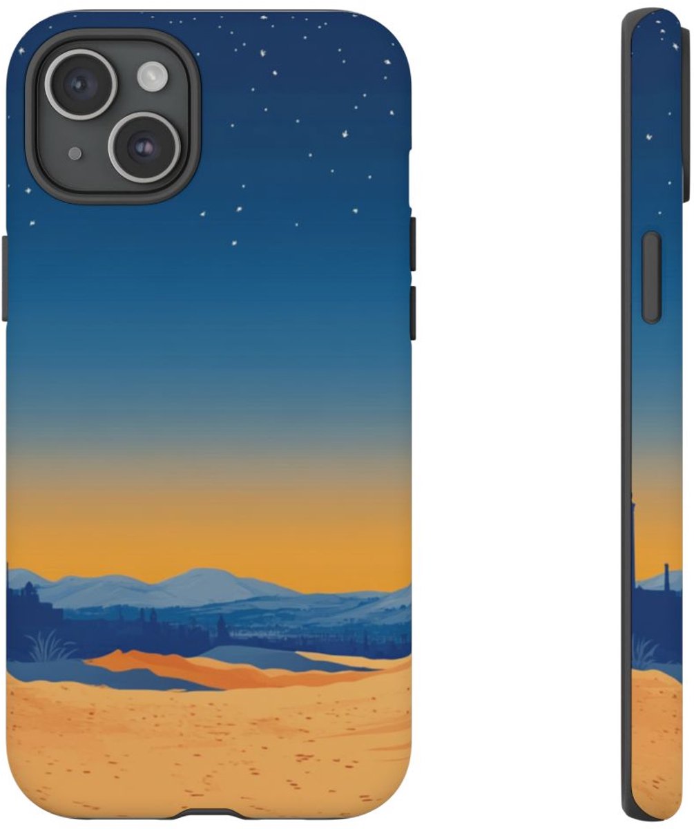 Nachtelijk Woestijnlandschap – Telefoonhoesje Geschikt voor iPhone 15 Plus