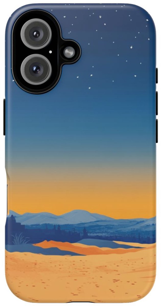 Sereen Woestijnlandschap met Sterrenhemel – Telefoonhoesje Geschikt voor iPhone 16