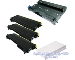 KATRIZ KATRIZ® huismerk toner 1x Drum2000/2005 +3x Toner TN2000/TN2005+Kopieerpapier-A4-80GR-500vellen-wit|Geschikt voor Brother DCP 7020/7010/7025/ FAX…