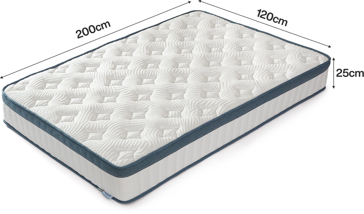 Tribesigns Pocketveringmatras - Binnenveringmatras 120x200 - 25cm dik - Springverenmatras met Gel-Traagschuim - met Oeko TEX Certificaat - 7 Zone Orthopedisch Matras - Pocketveringmatras Gemiddelde Hardheid H3 thumbnail 2