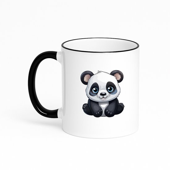 Hacebo® - Pandabeer koffiebeker met gekleurde rand zwart - Panda - Dieren liefhebbers - thee mok - koffie beker - Beren - dierentuin - dieren - koffiemok - 330 ML