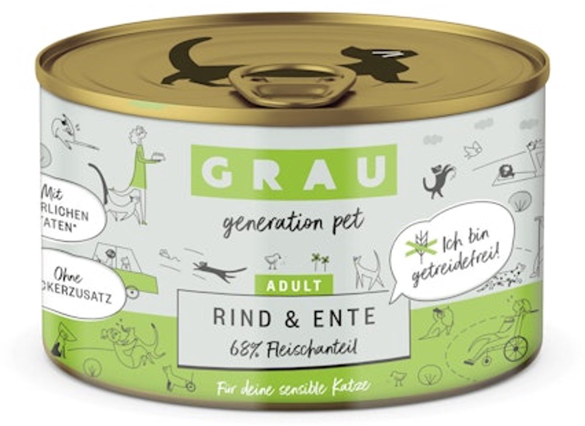 Grau Graanvrij Kattenvoer Rund & Eend - 6 x 200 g - Blikvoer Kat