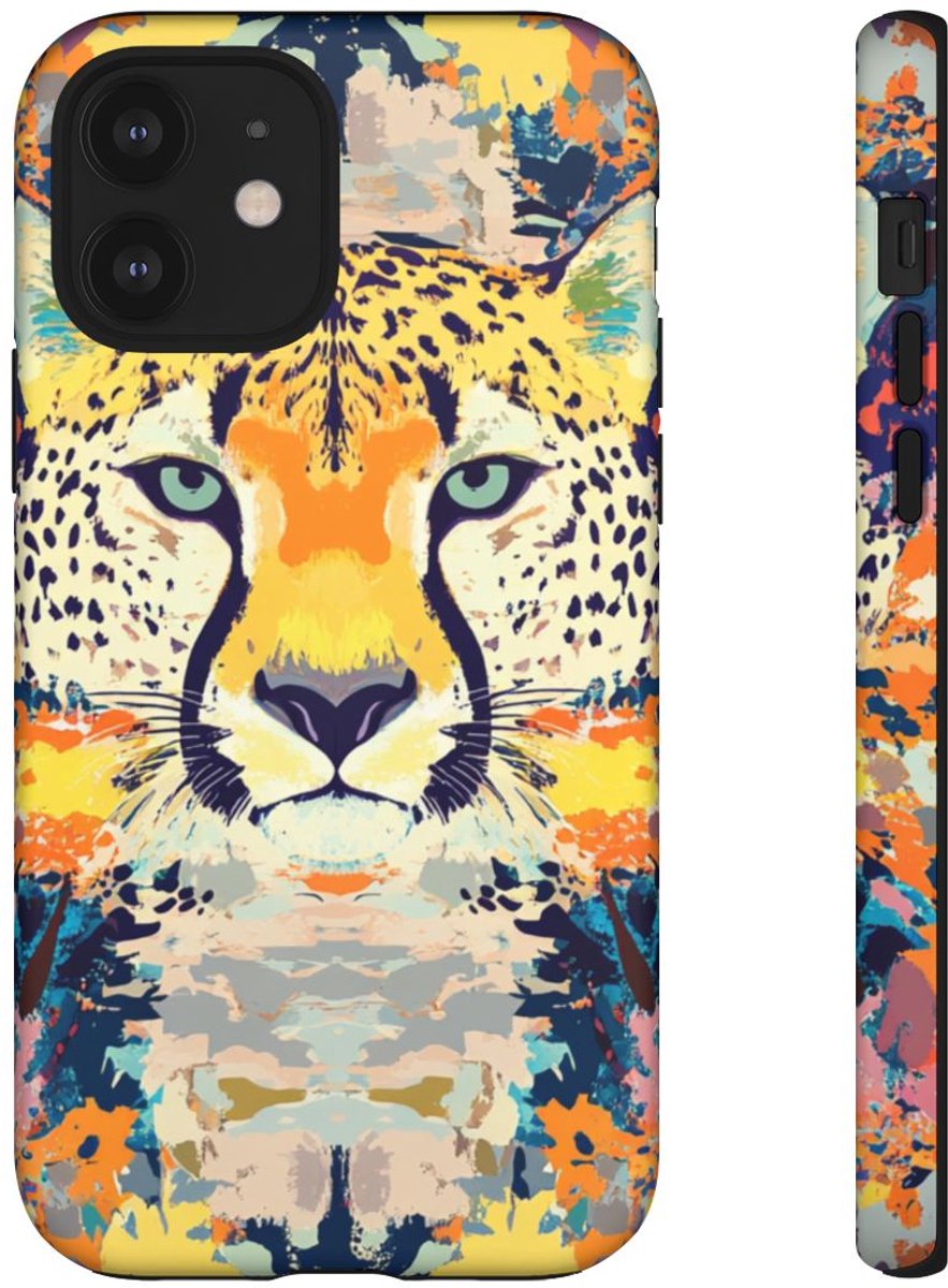 Abstracte Cheetakop met Kleurrijk Patroon – Telefoonhoesje Geschikt voor iPhone 12