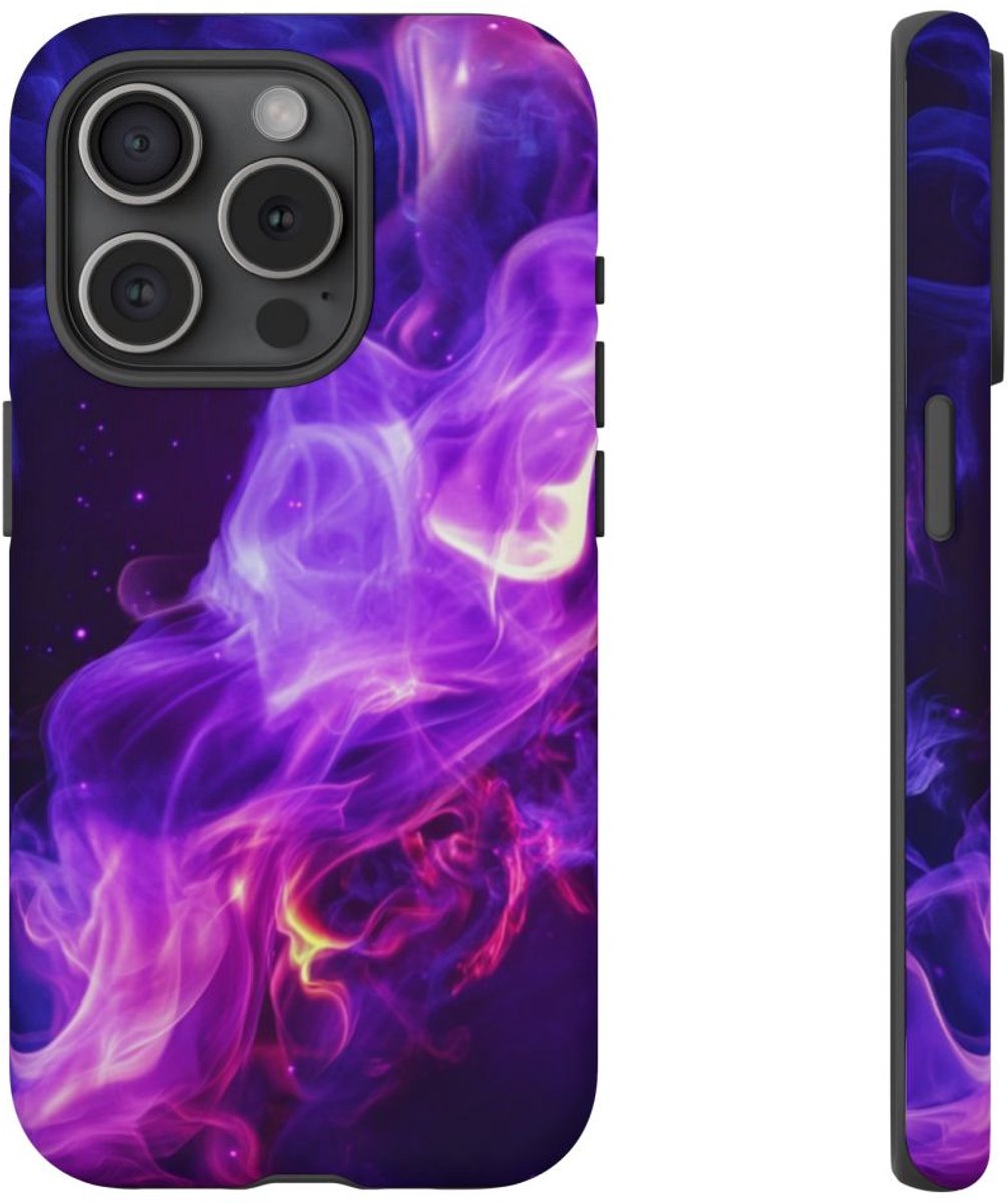 Paarse en Blauwe Abstracte Vlammen – Telefoonhoesje Geschikt voor iPhone 15 Pro
