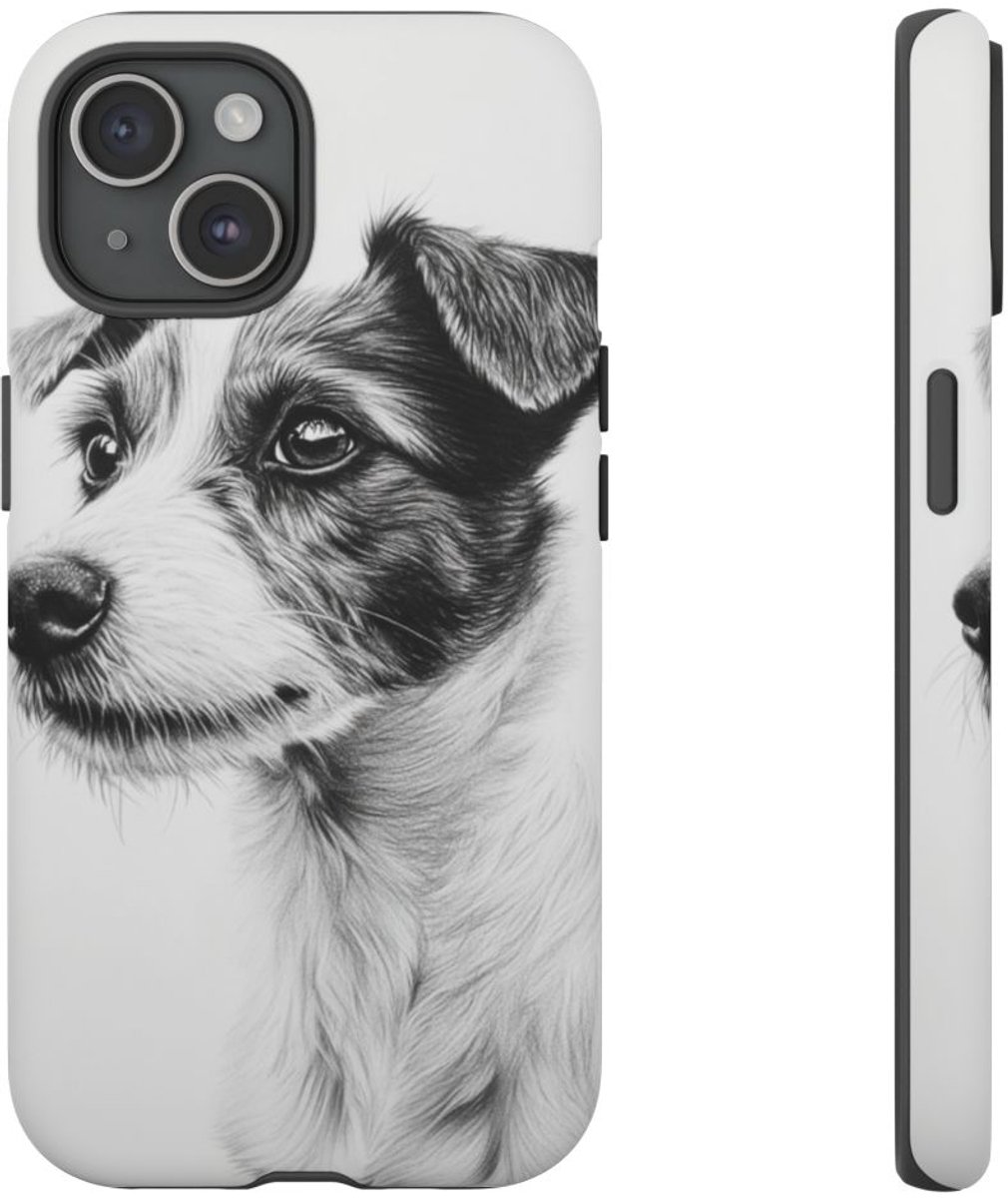 Hondenportret in Houtskool en Grafiet – Telefoonhoesje Geschikt voor iPhone 15