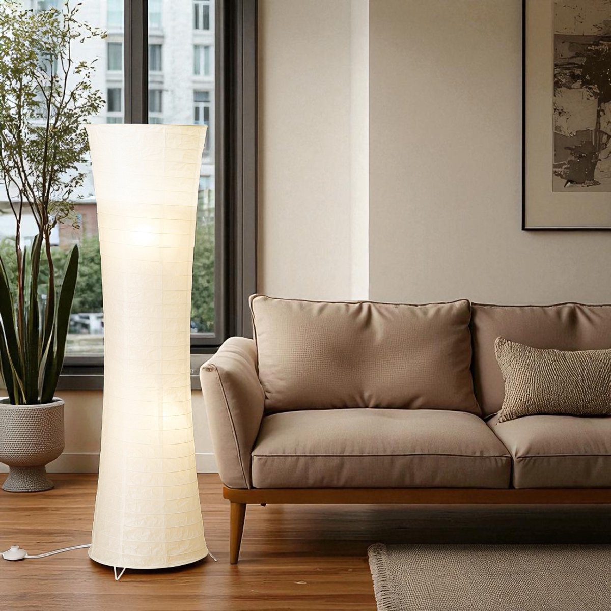 Trango Design LED Rijstpapier Vloerlamp 1229L *SWISS* Rijstpapier Lamp *HANDGEMAAKT* Vloerlamp met witte lampenkap incl. 2x E14 LED lampen, vorm: rond, hoogte: 125cm, woonkamer lamp, vloerlamp thumbnail 6