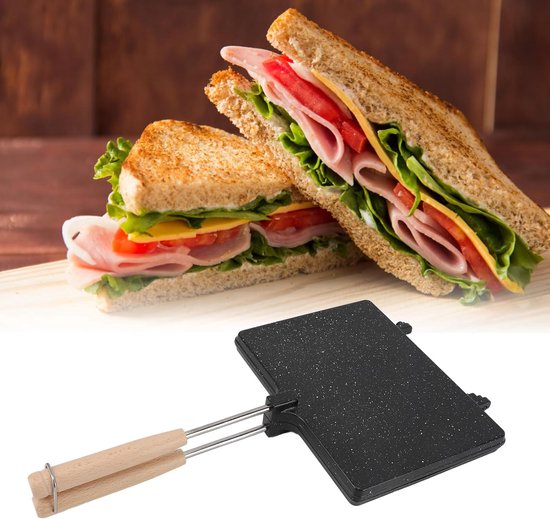 Dubbelzijdige Gegrilde Panini-maker - Sandwichmaker met Anti-aanbak Borden - Snel Ontbijtbooster - Gemakkelijke Carry voor Gezinsgebruik - Aluminiumlegering - Massief Hout - 23 X van Merkloos	 — afbeelding 5