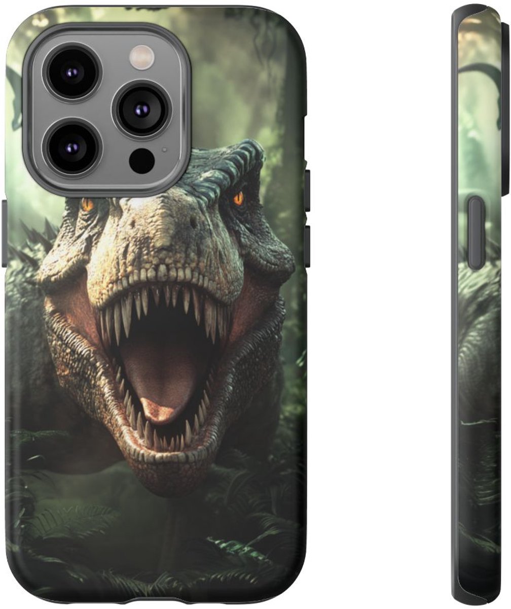 Stoere Dinosaurus tussen Weelderig Groen – Telefoonhoesje Geschikt voor iPhone 14 Pro