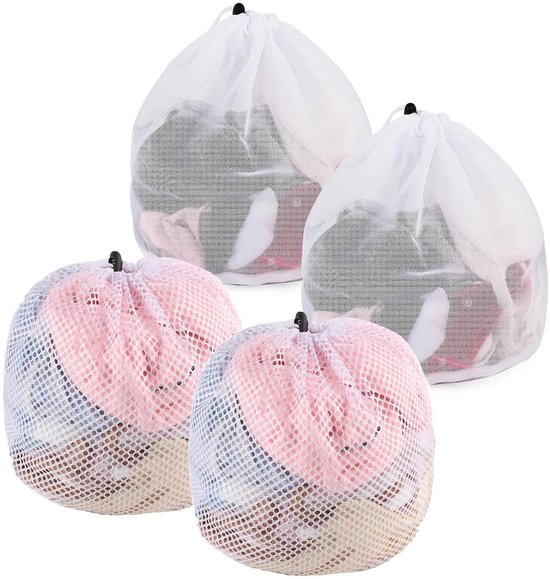 Waszak voor wasmachine, 3 stuks, waszak met koordstopper, fijnmazig waszakken voor babykleding, beha, ondergoed (30 x 40 cm, 40 x 50 cm, 50 x 60 cm