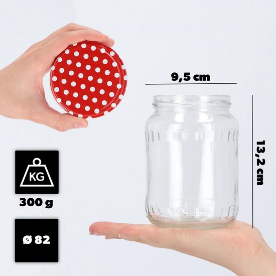 KADAX Inmaakpotten, jampotten, 720 ml, inmaakpotten met schroefdeksel, potten met schroefsluiting, voorraadpotten om in te leggen (rood gestippeld / 8 stuks)