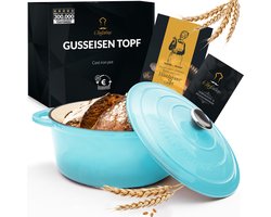Chefarone Gietijzeren Pan 4.7L - PFAS vrij - Braadpan Inclusief Deksel - Geschikt Voor Alle Warmtebronnen - Geëmailleerd Blauw