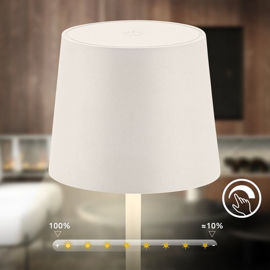 Briloner SUTA - Lampe de table rechargeable - 7670016 - Intensité variable - Fonction tactile - Protection contre les éclaboussures IP44 - Couleur de lumière blanc chaud - Batterie et source lumineuse interchangeables - Ø11 x 33 cm - Blanc vieilli